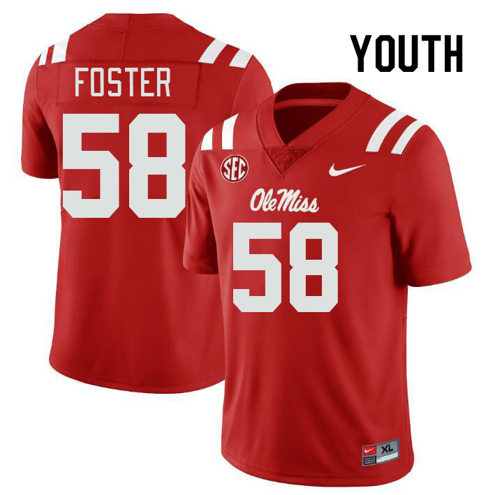 Youth #58 Jude Foster Ole Miss Rebels College Football Jerseys Stitched-Red